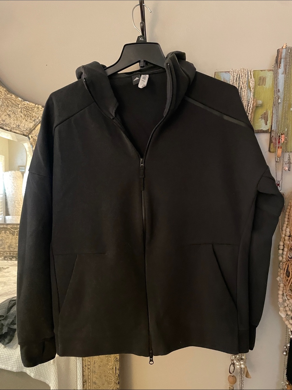 Adidas Men's Black Full-Zip Hooded Sweatshirt jacket